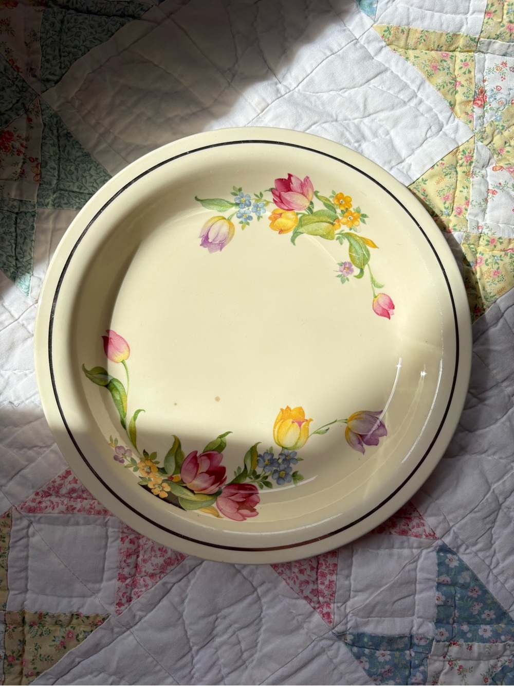 Vintage Kitchen Kraft Cream Floral Ceramic Serving Plate Bowl Floral Tulip MCM - Picture 14 of 14